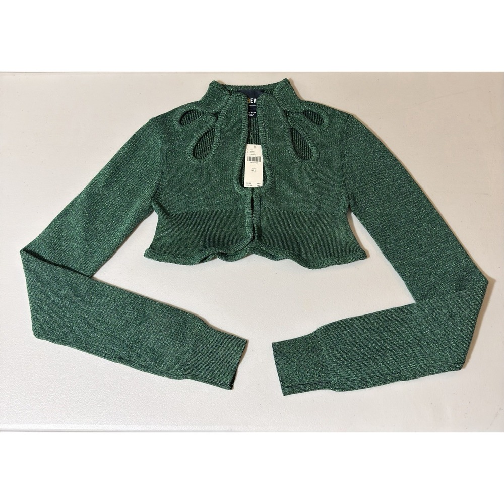 maeve anthropologie Metalic Green Cutout Cropped Dressy Cardigan OS